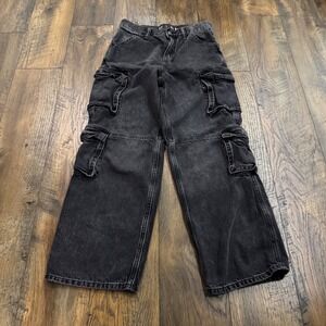 Gap Kids Baggy Cargo Jeans Boys 14 Washed Black Wide Leg Denim Skater Grunge